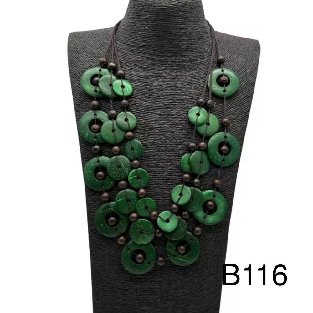 🌸Bohemian Coconut shell round Wood Bead Pendant Ethnic Jewelry Handmade Necklace